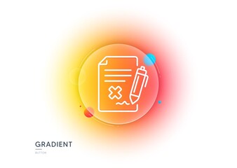 Poster - reject file line icon. gradient blur button with glassmorphism. decline document sign. delete file. 