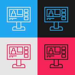 Poster - Pop art line Television report icon isolated on color background. TV news. Vector