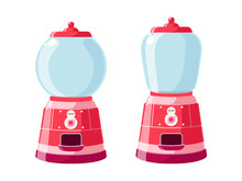 Empty Gumball Machines With Dispensers. Vector Funny Illustration Isolated On White Background. Front View Of A Candy Dispenser Machine. Cartoon Style.