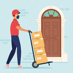 Poster - courier with boxes in door