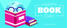 Happy World Book Day Horizontal Banner Vector Illustration Flat Design
