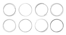 Hand Drawn Circle Set. Round Doodle Loops, Scribble Black Pencil Sketch Highlights. Flat Vector Illustration Isolated On White Background.