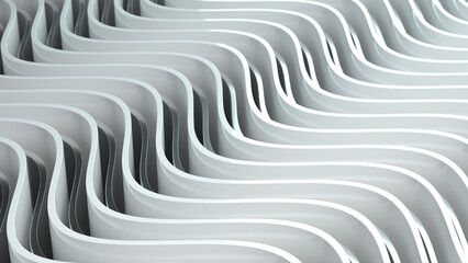 Poster - Minimalist abstract white and silver wave pattern. Layered shine design geometry elements for presentation design. Suit for corporate, business, seminar, talks, institution. 3D render