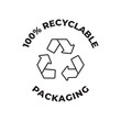 Recyclable packaging product label icon in black line style icon, style isolated on white background