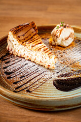 Wall Mural - cheesecake with ice cream and chocolate