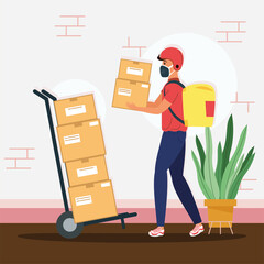 Wall Mural - courier with boxes and cart