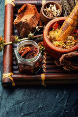 Wall Mural - Tray with healing herbs.