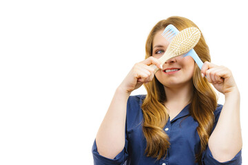 Poster - Girl long hair with comb brush