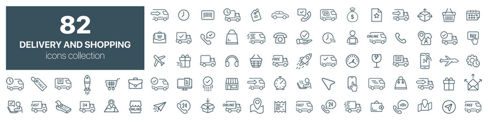 Wall Mural - Delivery and shopping line icons collection. Big UI icon set. Thin outline icons pack. Vector illustration eps10