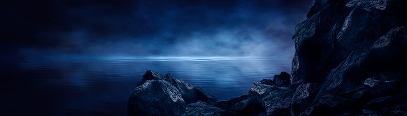 Wall Mural - futuristic fantasy landscape, sci-fi landscape with planet, neon light, cold planet. metaverse. gala
