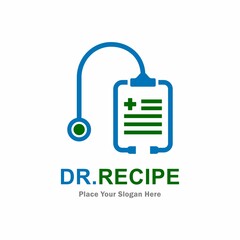 Medical recipe or document doctor vector logo template. Suitable for health symbol, business, web, and stethoscope doctor symbol