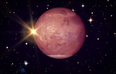 Wall Mural - mars and solar flare. the elements of this image furnished by nasa.