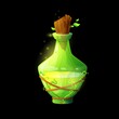Potion bottle with nature energy. Cartoon vector glass flask with green glow magic elixir. Earth power wizard spell in crystal jar with plant roots or vine. Glowing witch poison, ui game nostrum asset