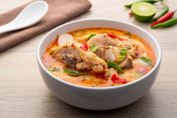 Wall Mural - Tom yum Gai,Creamy spicy soup with Chicken,hot and sour taste,asian food