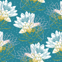 Wall Mural - Seamless pattern with water lilies