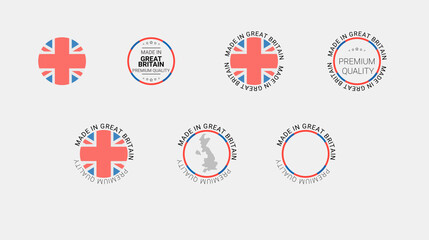 Vector set of made in Great Britain labels, made in the Great Britain logo,British  flag, product emblem, premium quality, patriot proud label stamp, vector illustration, Сircle