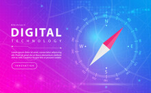Digital Technology And Compass Map Gps Banner Pink Blue Background Concept, Technology Effect, Abstract Tech, Map GPS Navigation, Smartphone Map Application, North West South East, Illustration Vector