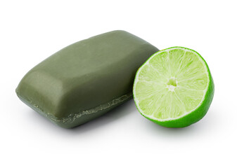 Wall Mural - Handmade soap with lime on a white background