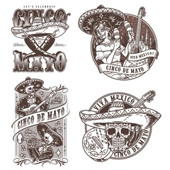 Sticker - Monochrome emblems set for Cinco de Mayo