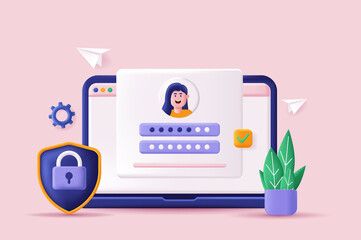 Aufkleber - Login and password concept 3D illustration. Icon composition with site interface with secure login form for personal online account or social media profile. Vector illustration for modern web design