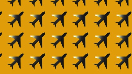 Wall Mural - animation of black airplane icon on yellow