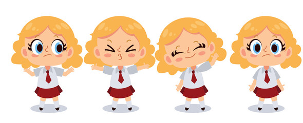 Wall Mural - Kawaii cute girl character in various emotion. cartoon vector illustration.