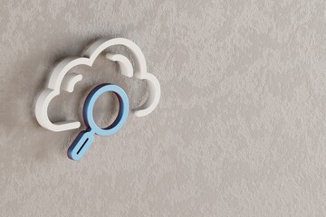 Poster - Beautiful Cloud Database Search icon on wall bright background. 3d rendering illustration. Background pattern for design. Web Hosting.