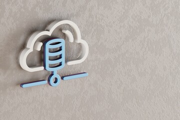 Poster - Beautiful Cloud Database Server icon on wall bright background. 3d rendering illustration. Background pattern for design. Web Hosting.