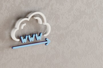 Fototapete - beautiful cloud domain name icon on wall bright background. 3d rendering illustration. background pa