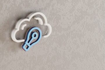 Poster - Beautiful Cloud Idea Bulb  icon on wall bright background. 3d rendering illustration. Background pattern for design. Web Hosting.