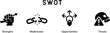 SWOT Analysis icons. Strengths, weaknesses, threats and opportunities	
