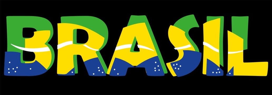 Brasil word text in brazilian flag colours and pattern. Vector illustration