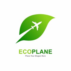 Wall Mural - Plane with leaf vector logo template. Suitable for business, transportation, environment, nature and plane symbol