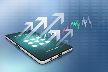 Poster - 3d rendering mobile phone with arrow
