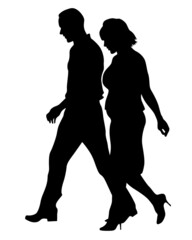 Sticker - Young man and woman are standing next to each other. Isolated silhouette on a white background