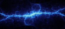 Blue Fractal Lightning Background, Electrical Abstract
