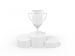 Poster - white mono color cup winner on a pedestal on a white solid background. minimalistic design object. 3