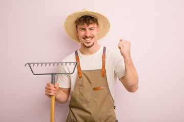 Wall Mural - young caucasian man. farmer concept