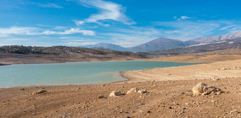 Canvas Print - view of Lake Vinuela in the backcountry mountains of Malaga Province in southern Spain