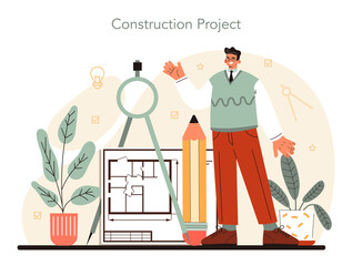 Fototapete - Architect concept. Idea of architectural project and construction