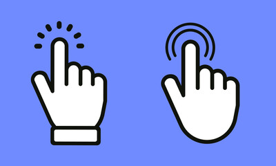 Leinwandbilder - Pointer cursor сomputer mouse icon. Clicking cursor, pointing hand clicks icons on blue background. Click cursor - stock vector.