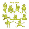 Set of cute frogs in yoga pose isolated on white background. Vector graphics.
