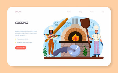 Wall Mural - pizzeria web banner or landing page. chef cooking tasty delicious pizza