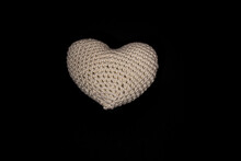 White Heart, In Crochet With Black Background