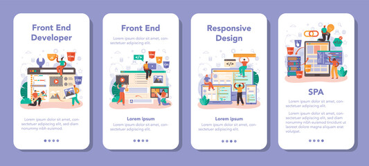 Poster - Front end developer mobile application banner set. Website interface