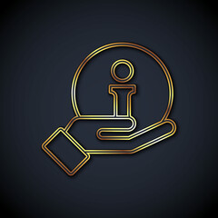 Poster - Gold line Information icon isolated on black background. Vector
