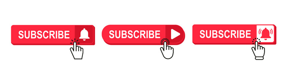 Leinwandbilder - Subscribe Button Set With Hand Cursor - Different Vector Illustrations - Isolated On White Background