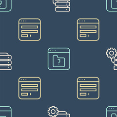 Poster - Set line Server and gear, Browser window and File missing on seamless pattern. Vector