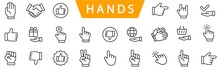 Hand Line Icons Set Isolated On White Background Vector. Hands Line Icons