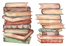 Stacks Of Books. Watercolor Illustration Isolated On White Background.